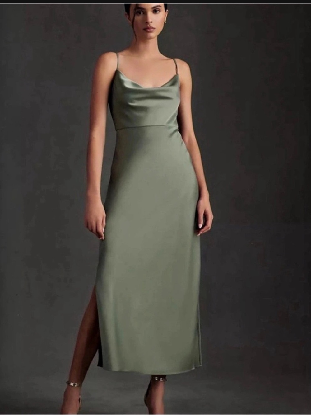 BHLDN August Satin Charmeuse Midi Dress Moss Green Size 20W Wedding Guest